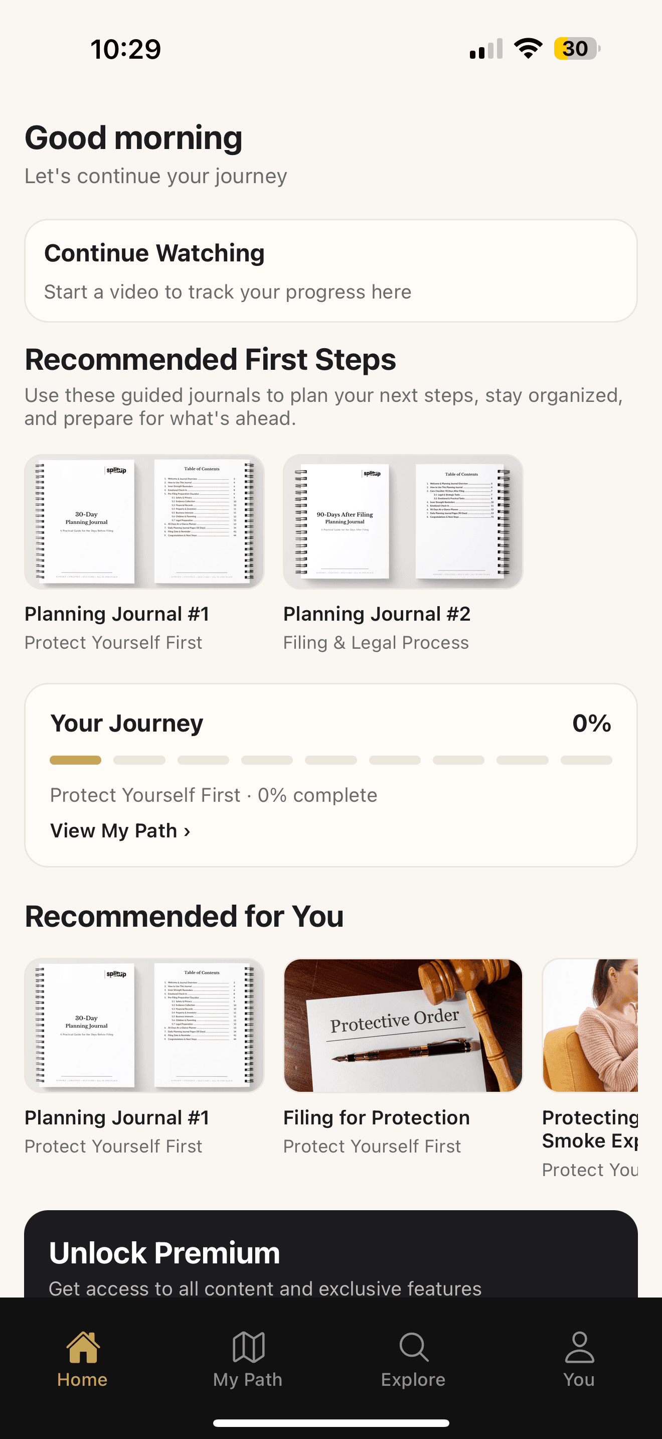 SplitUp home screen showing recommended next steps